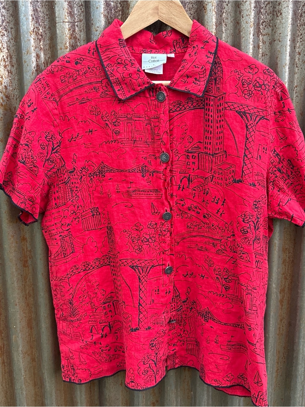 NYC Hot Cotton Red Short Sleeve Button Front Shirt